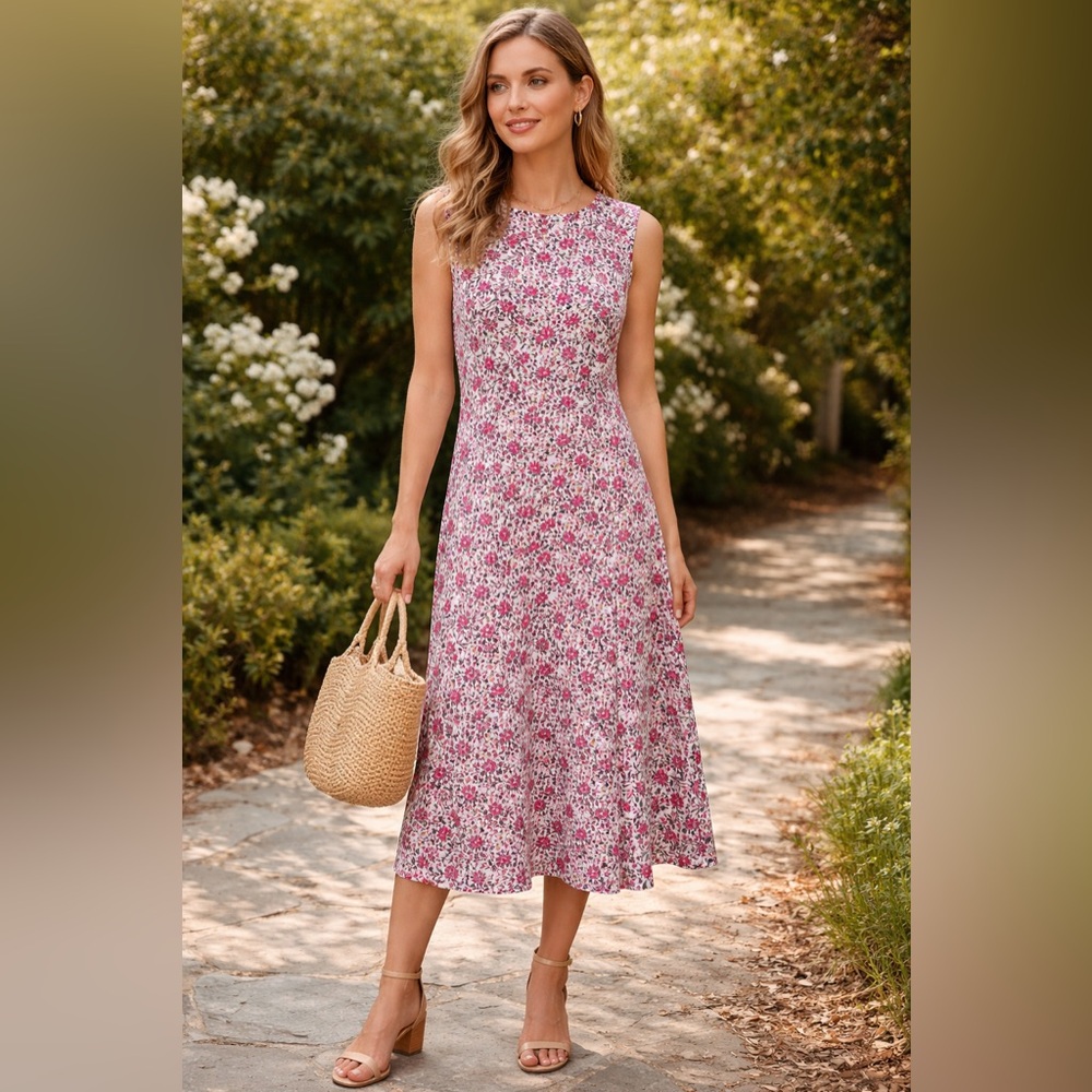 Sleeveless Pink Floral Cotton Maxi Dress